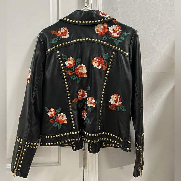 Anna Sui Rockstud floral embroider faux leather jacket - Picture 3 of 5